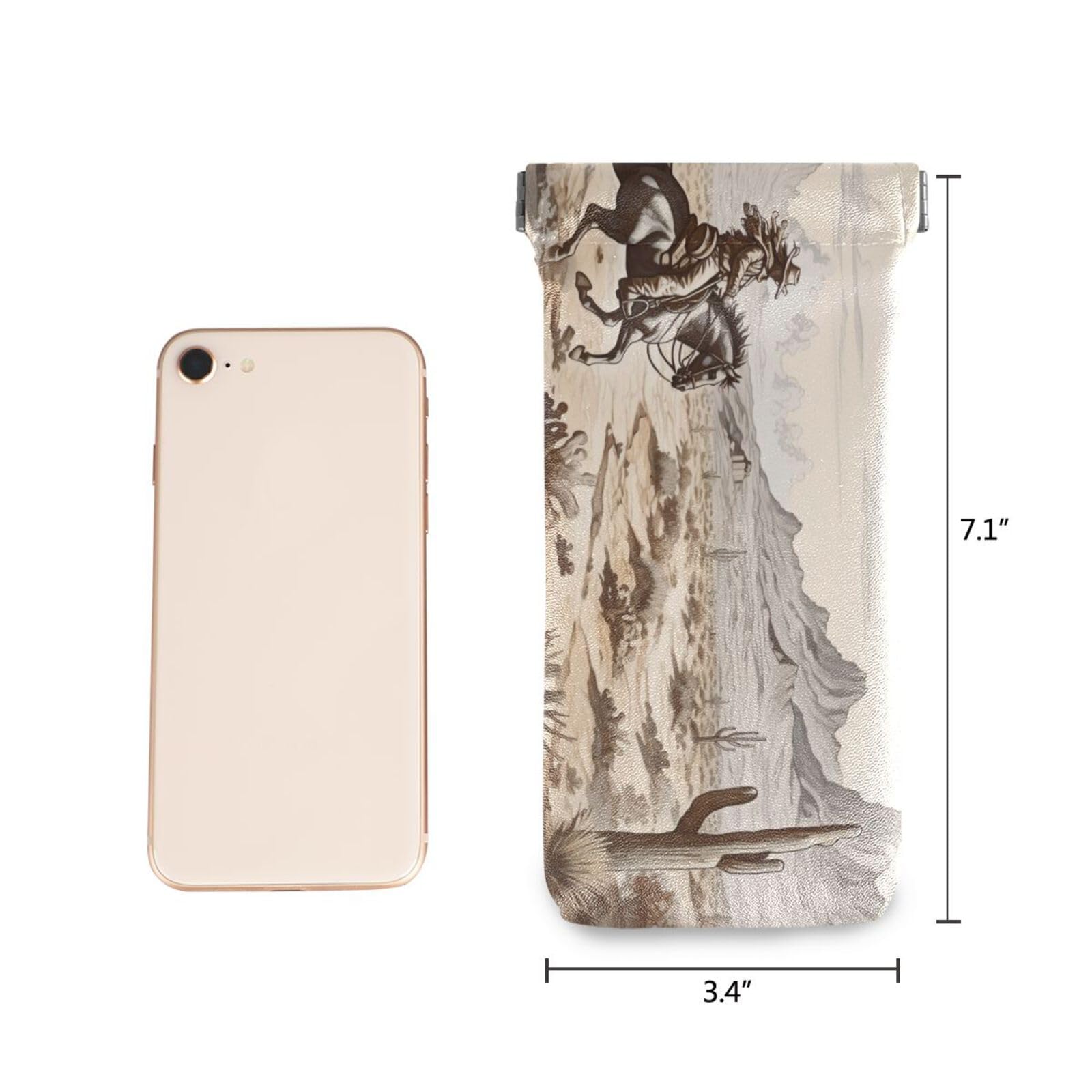 FLildon Western Desert Cowboys Eyeglasses Pouch Squeeze Top Sunglasses Case Soft PU Leather Eyeglass Bag for Men Women