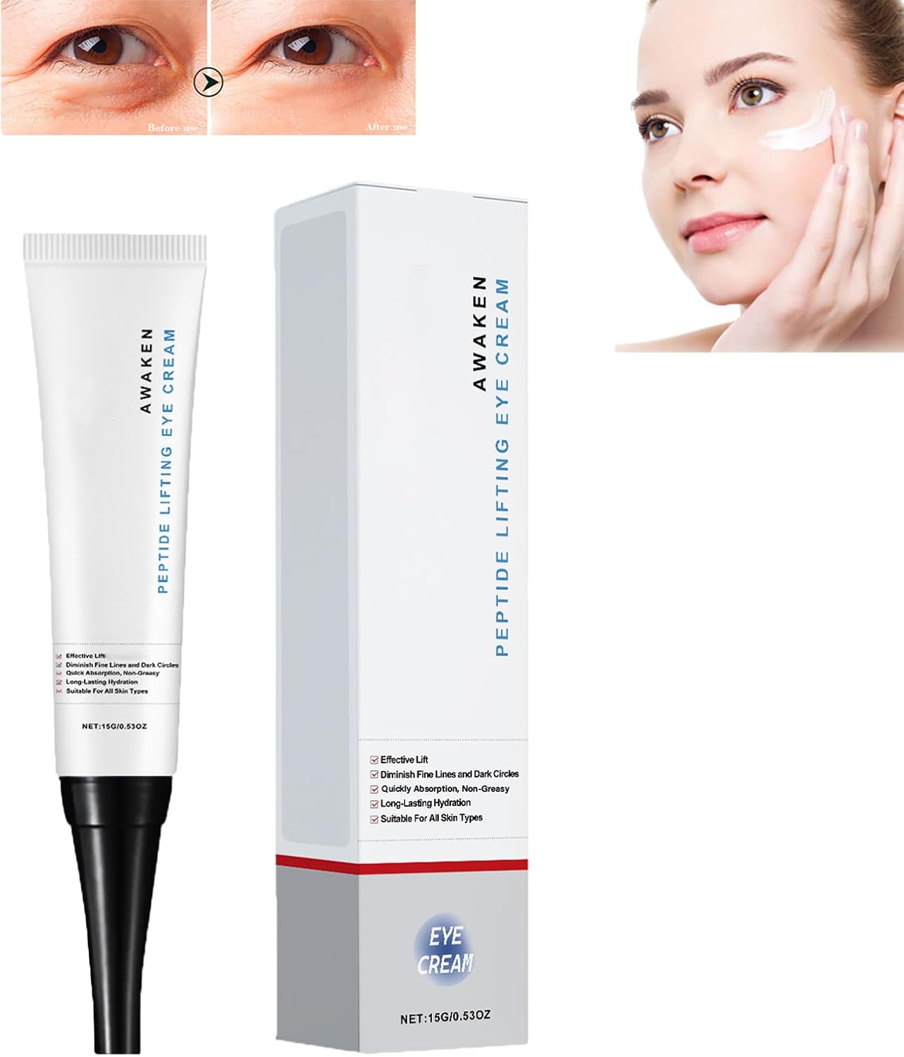 Awaken Peptide Lifting Eye Cream, Polypeptides Depuffing Eye Cream, Under Eye Cream For Dark Circles And Puffy Eyes, Lifts Firming Anti-wrinkle Instant Eye Tightener, Fine Lines & Wrinkles (1pcs)