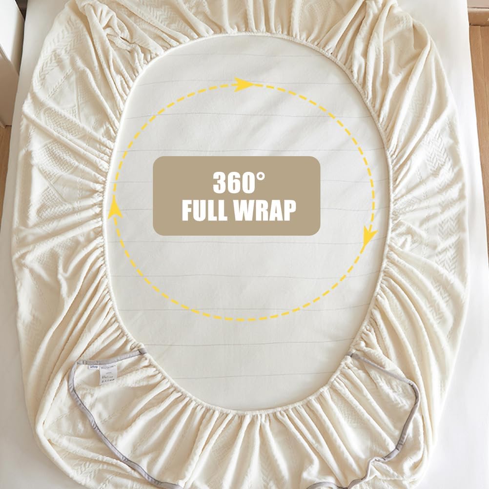 Beigea,180x200cmKING,LDLCYCN Velvet Fitted Sheet Warm Mattress Protector Soft Mattress Cover Bed Cover for Winter 11" Deep Pocket Breathable Mattress Pad Non-Slip Cover Mattress Topper Washable