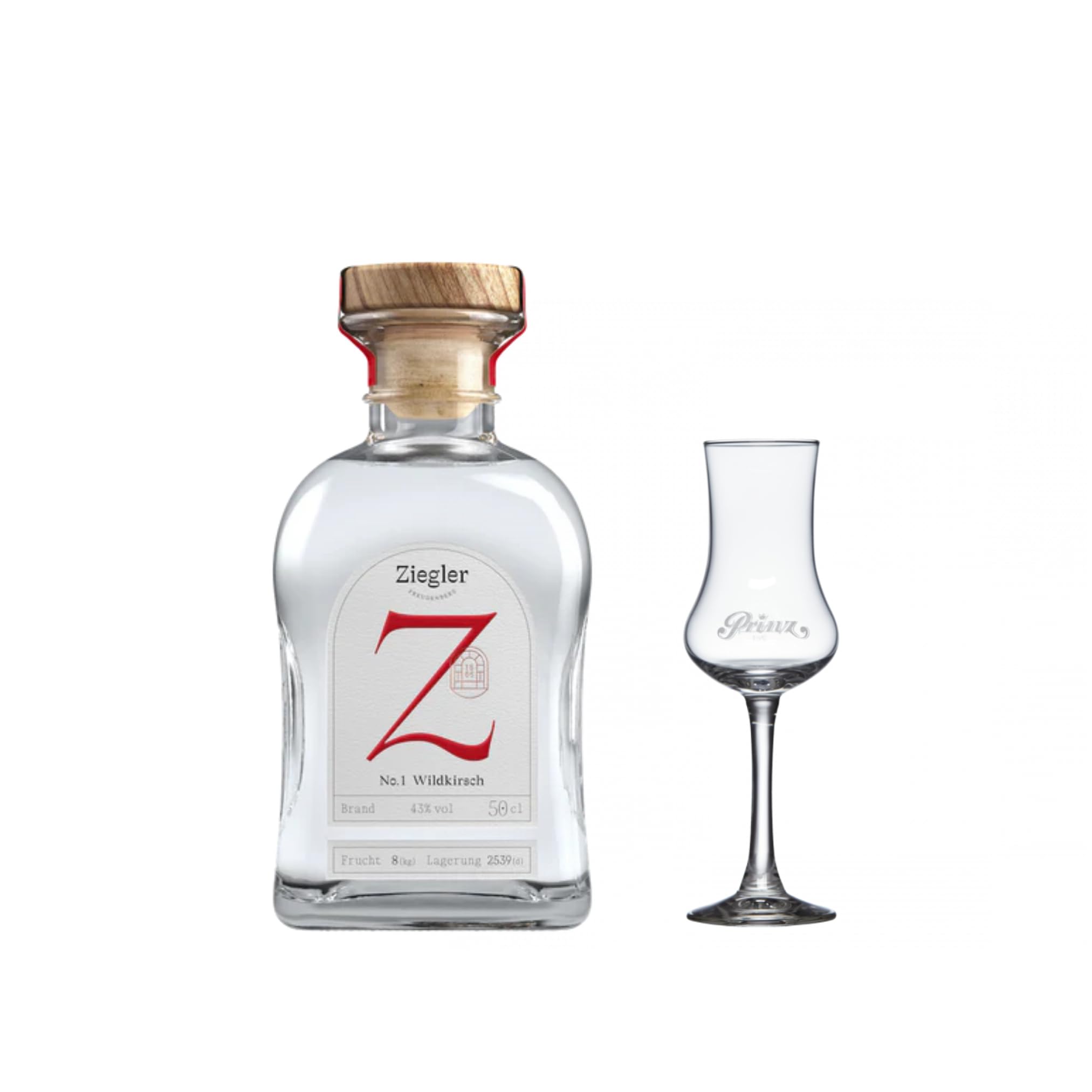 Ziegler Wildkirsch No.1 Edelbrand 0,5 L – 43% vol – inkl. Gratis Prinz Obstbrandglas