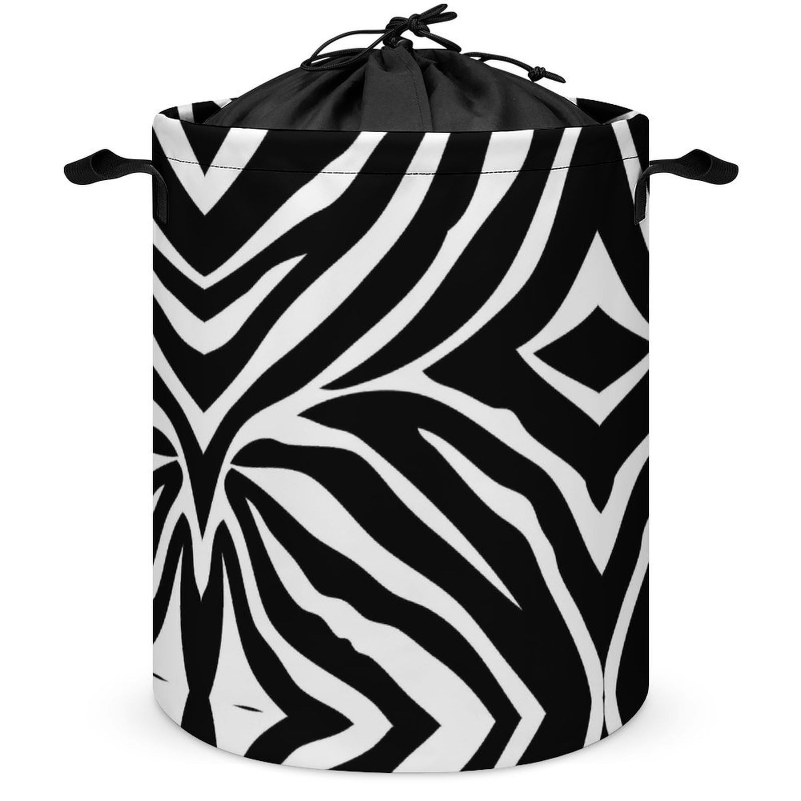 Qjjinxior Drawstring Laundry Hamper, Black Zebra Laundry Basket, Washing Basket with Handle
