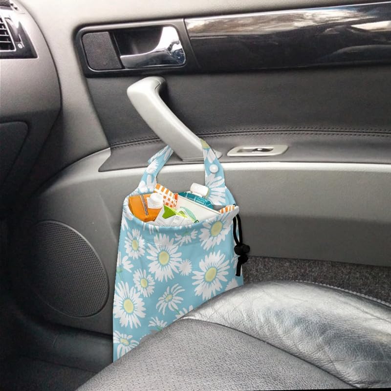 Image of Cartoon Koala Car Garbage Bag Hanger, Daisy Flower Trash Can, Blue for Kitchens, Bedrooms, Travel, Camping, Office Space