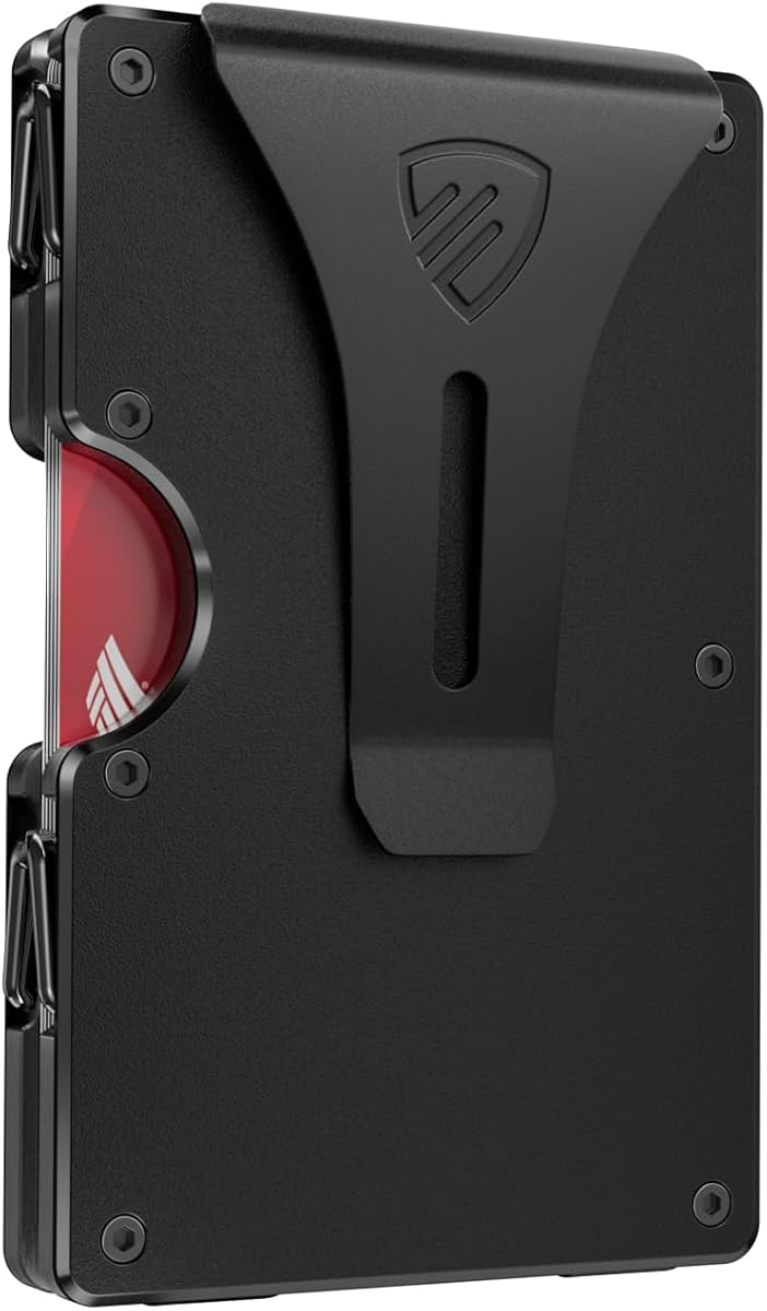 RUNBOX Minimalist Wallet for Men - Slim RFID Blocking Metal Card Holder with Money Clip, Ultra-Thin Front Pocket Design Holds Up to 15 Cards, Gifts for Men(Matte Black)