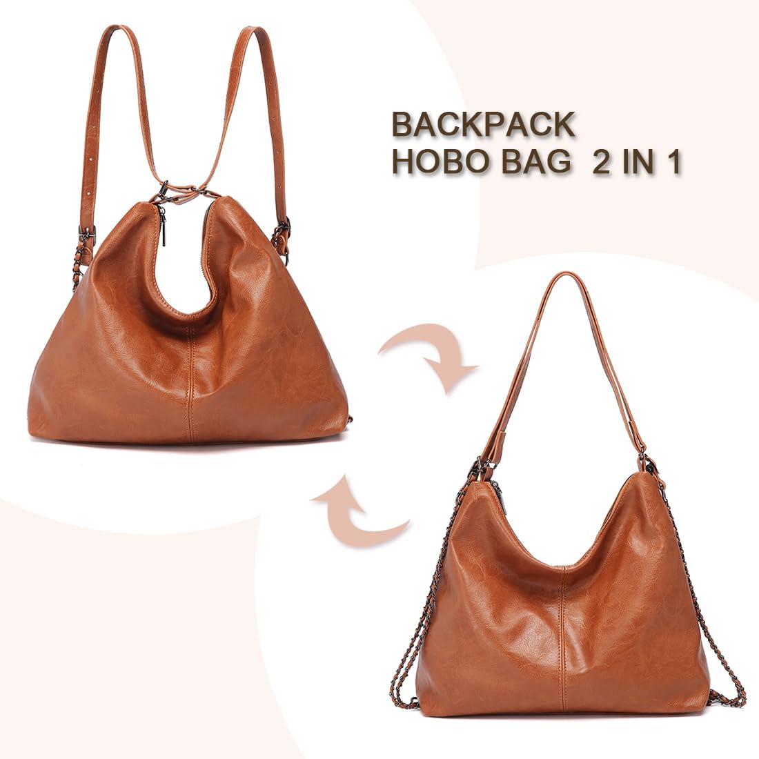 Pahajim Zaino Donna Elegante Borsa Zainetto in PU Pelle Impermeabile Antifurto Casual Borse a Spalla Hobo Zaino 2 in 1 per Uscire Scuola Viaggi e Ufficio