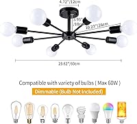 Vista 4 de Lámpara de Techo Semiempotrada de 23.62'', Candelabro Moderno de 8 Luces Negro para Sala de Estar, Candelabro de Luces Sputnik para Dormitorio