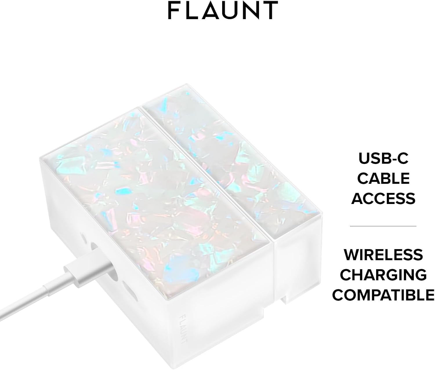 Flaunt Official Square AirPods Pro 3 Case with Silver Ring - Compatible with AirPods Pro 3rd Generation - Wireless Charging - Lightweight & Shockproof (Opal Shell)