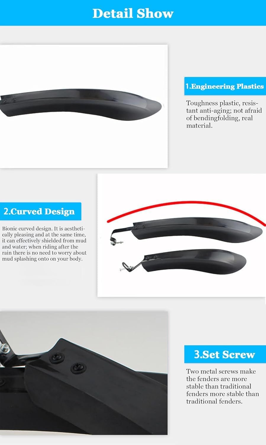 Bike Mudguards Set, Portable Bicycle Fender, Lengthen and Widen Road Mountain Bike Bicycle Cycling Front and Rear Mud Guard Fenders Fit for 24/26 Inch MTB Road Bike