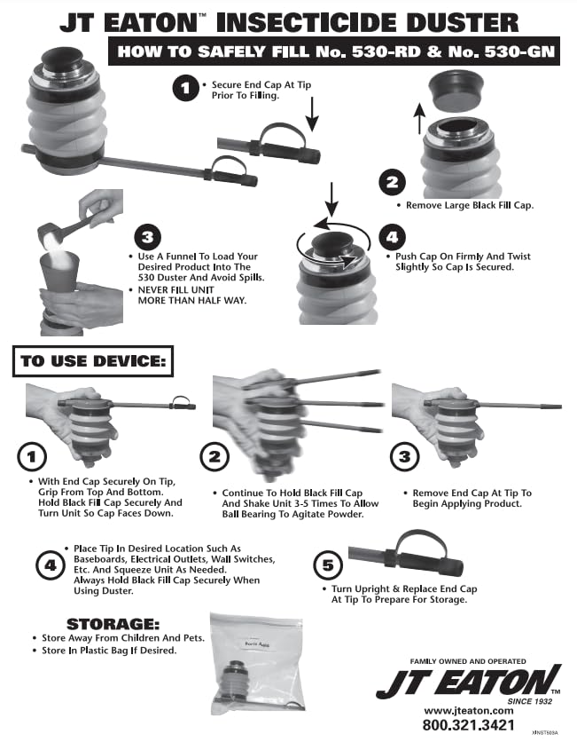 Miniatura 5 de JT Eaton Plumero insecticida 530-GN con recubrimiento en polvo verde, capacidad para tierra de diatomeas de 1.2 onzas o ácido bórico de 5 onzas