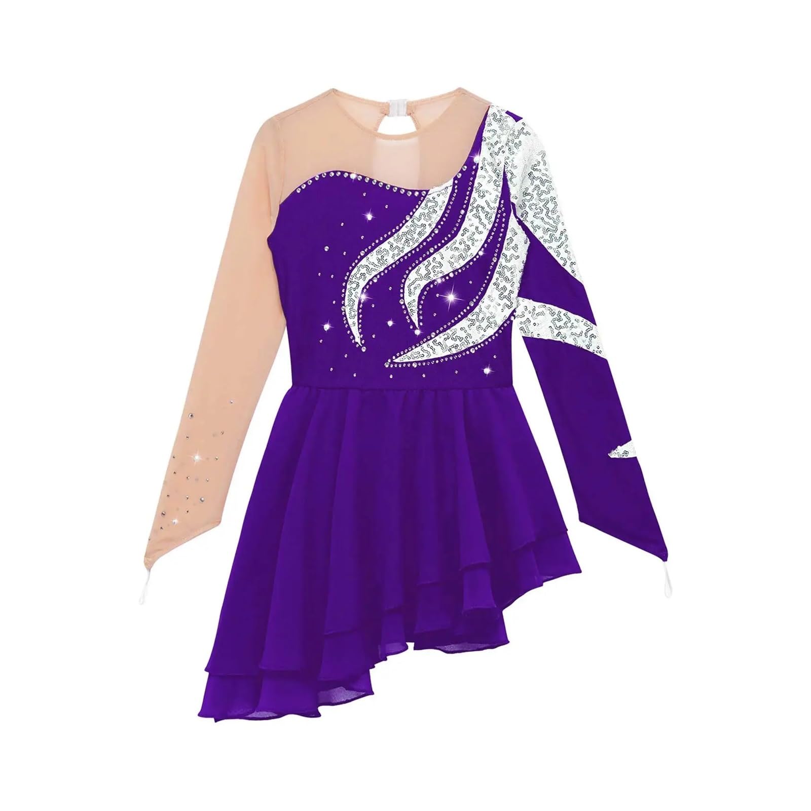 Vestido de Patinaje Artístico Vestido de patinaje artístico con lentejuelas y diamantes de imitación for niñas, leotardo de ballet y gimnasia, ropa de baile de salón y competición.