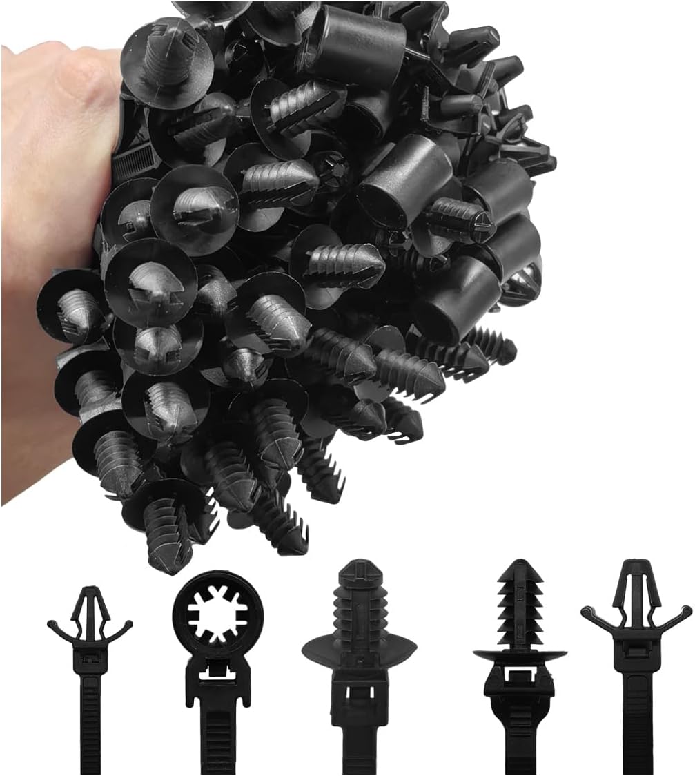 110PCS Automotive Push Mount Cable Zip Ties, Heavy Duty Nylon Car Mount Wire Ties with Assorted Sizes, Self Locking UV Resistant Harness Clips for Car, Indoor Wire Bundling, Construction