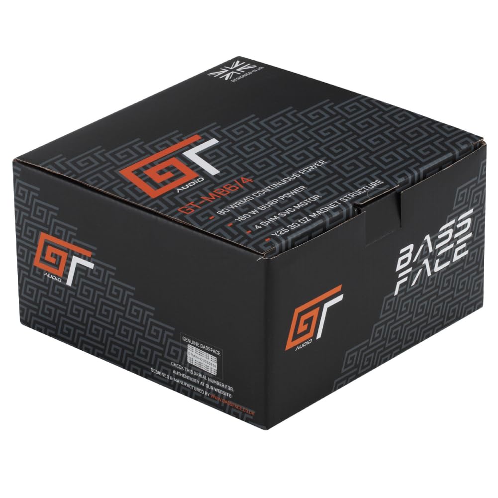 KIT Set pour Bass Face GT Audio GT-MB6/4 1 woofer médium-Grave 16,5 cm 165 mm 6,5" de diamètre, 80 Watts rms 160 Watts Max, impédance 4 ohm, Portes, pour Voitures, 1 pièce