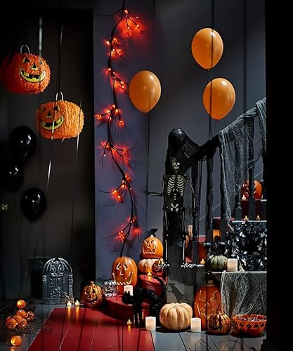Miniatura 4 de Guirnalda de luces de Halloween para decoración de Halloween, luces de araña de 6.5 pies, 48 LED, funciona con pilas, ramas de araña de Halloween,