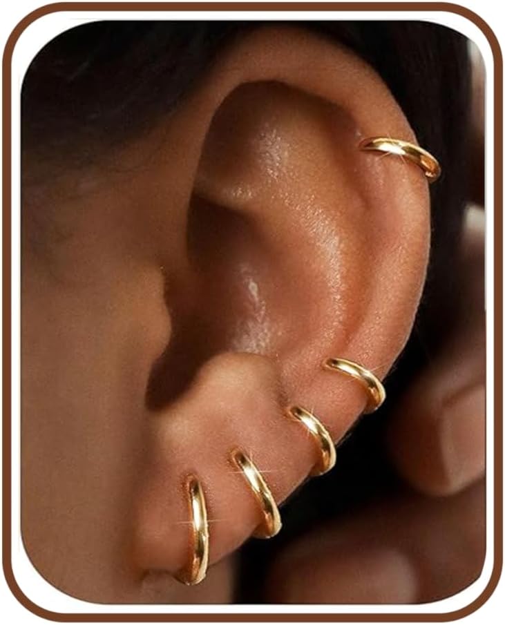 5Pairs Gold Hoops Earrings for Women Gril Men 14K Gold Plated Small Gold Silver Hoop Earrings Cubic Zirconia Cartilage Sleepers Huggie Hoop Earring 6/7/8/9/10mm