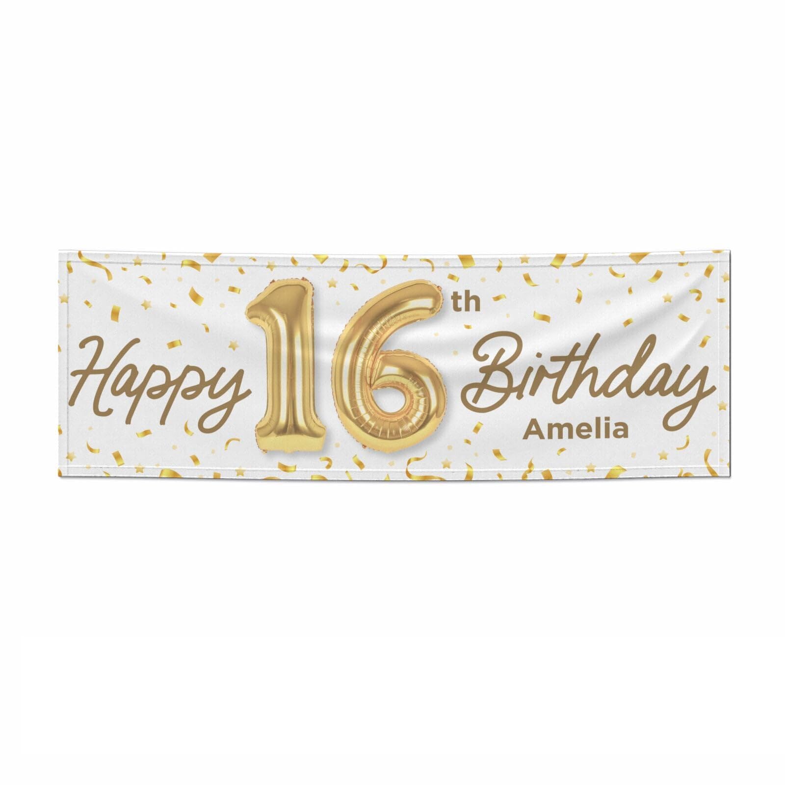 Personalised 16th Birthday Banner 5.85ft x 1.95ft Premium Satin Coated Paper Party Backdrop Custom Name Gold Luxe Style Indoor Decoration