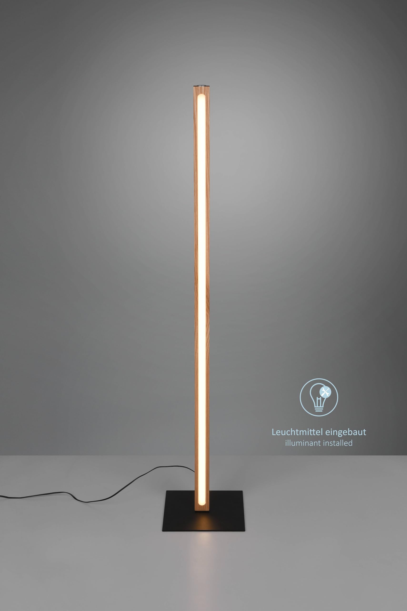Bella LED Stehleuchte, Stehlampe mit 4-fach Touch Dimmer, puristisches Design, Korpus aus Holz, inkl. 20 Watt Leuchtmittel, Höhe: 115 cm