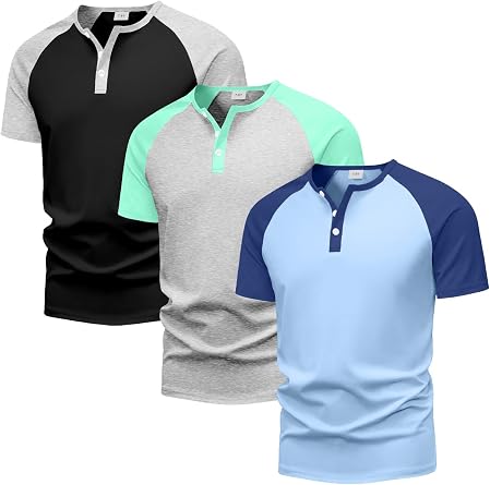 3 Pack Boys Shirts Short Sleeve Henley T-Shirts Casual Tees Ages 7-15