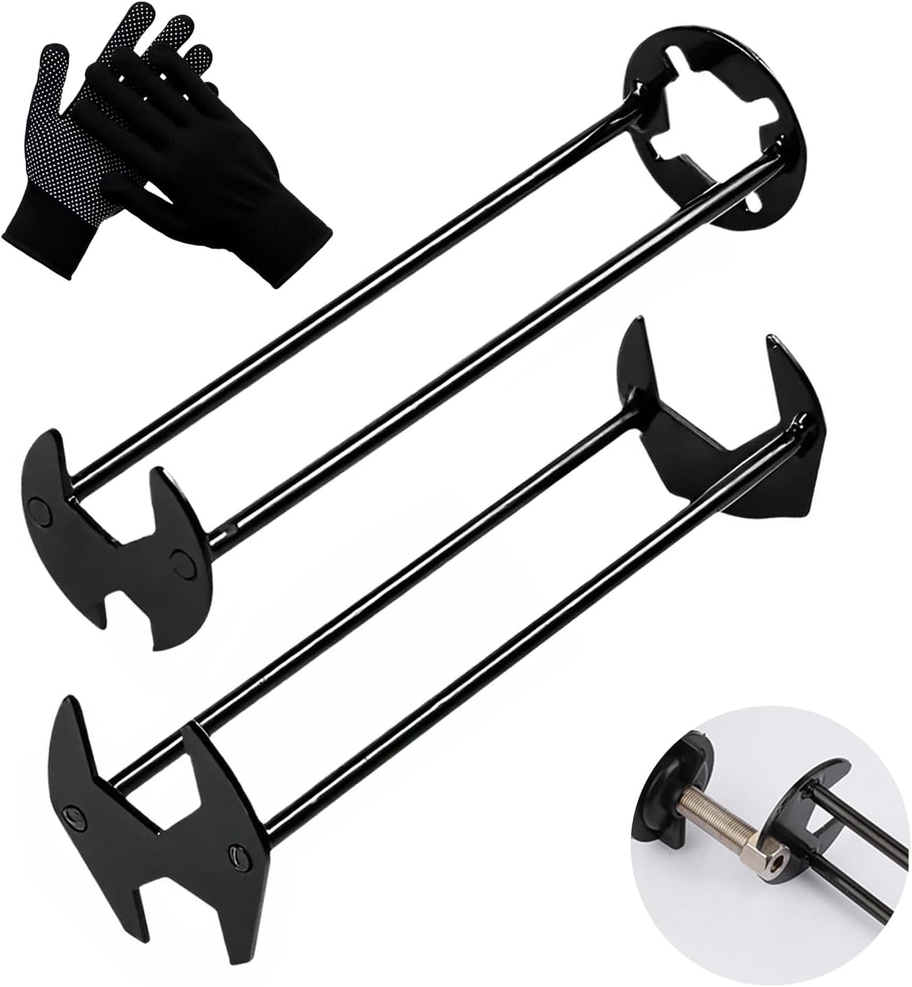 Zieuyend 2Pcs Multifunctional Basin Wrench Set, 7 Sizes Universal Under Sink Plumbers Tool with Four-Jaw Hex Wrench for Kitchen & Bathroom, Includes Free Gloves