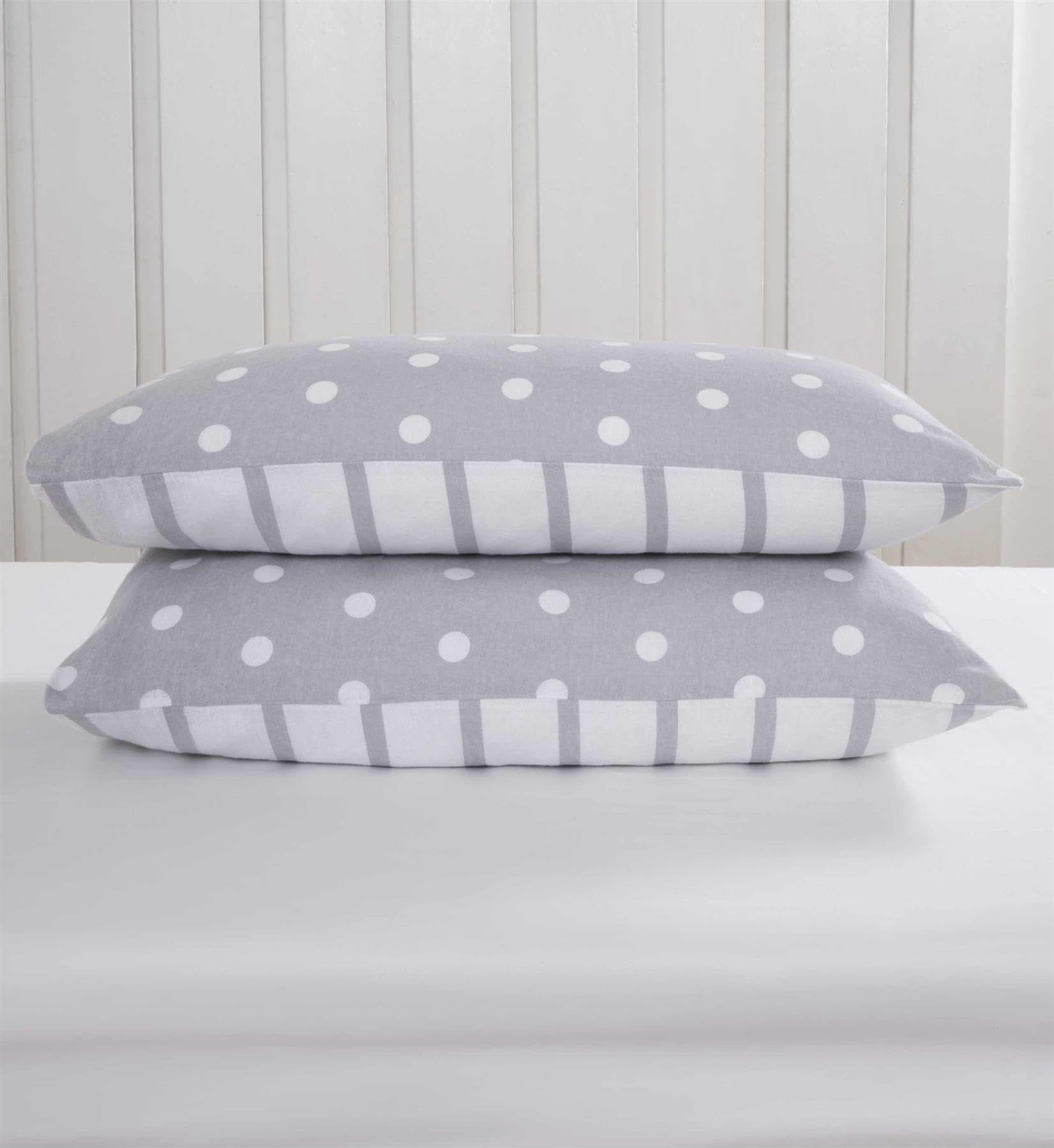 Rapport Home 180 Threadcount Spots & Stripes Brushed Microfibre Duvet Cover Set Double Grey - Image 4
