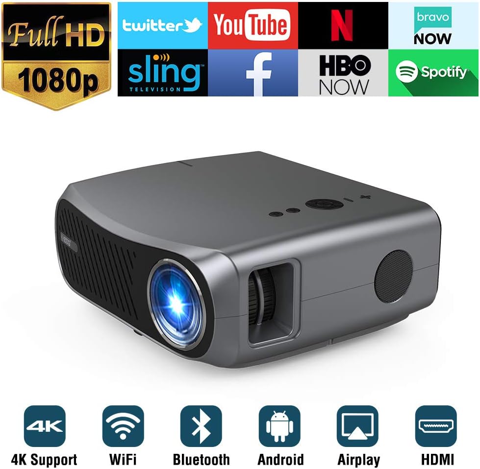 Native 1080P 5G WiFi Bluetooth Projector,10000LM Full HD Movie Projector Android OS, 200" Display Outdoor Movie Projector Support 4k Home Theater Wireless Mirroring for Smartphone/PC/TV Stick/HDMI/USB