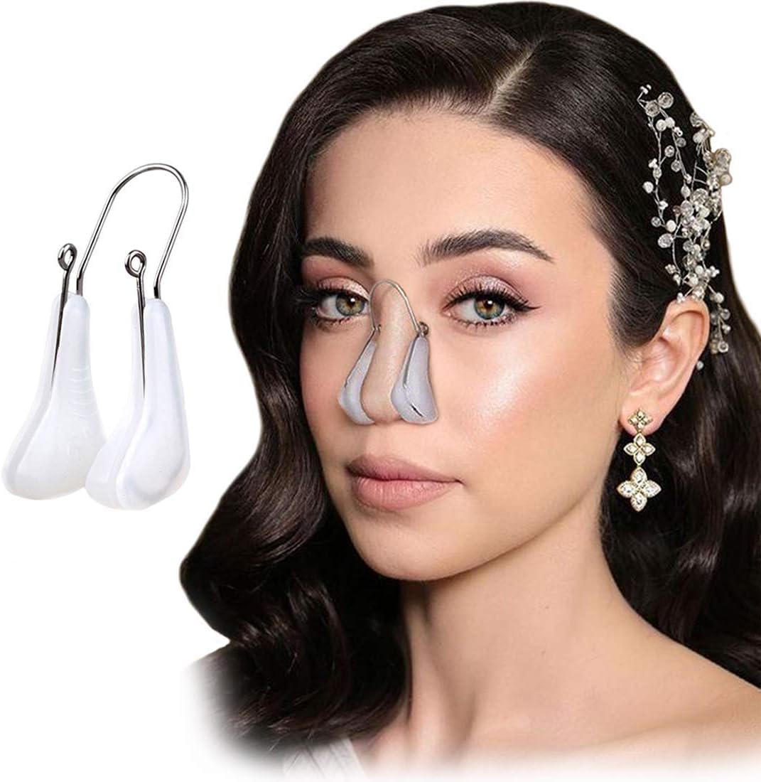 Nose Beauty Nose Shaper, Nose Bridge Corrector, Nose Clip, Slimming Device Suitable for Silicone Rhinoplasty Wide Crooked Nose Men and Women (White)