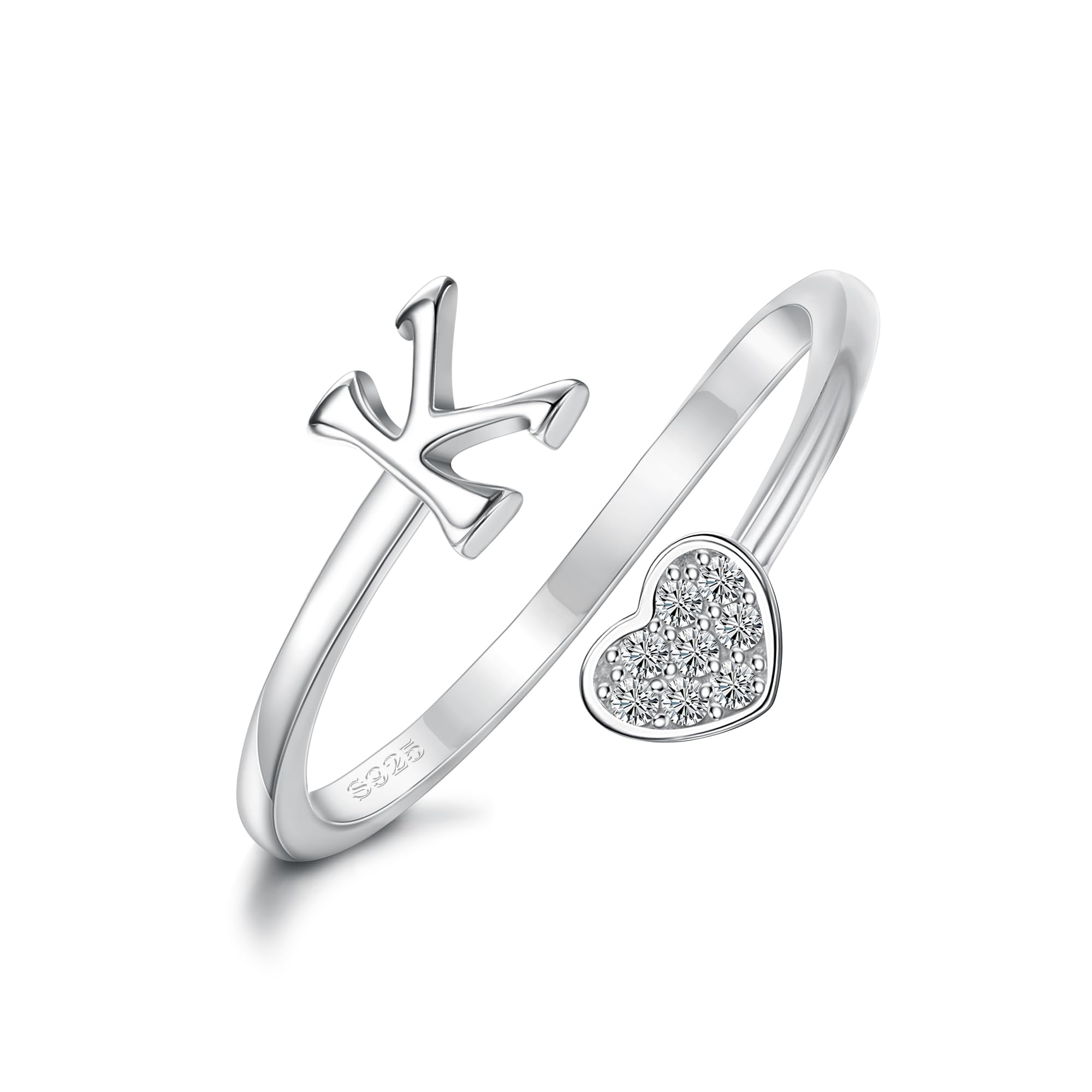 MILACOLATO 925 Sterling Silver Ring 18K Gold Plated Initial Heart Rings Adjustable Capital Letter Initial Rings for Women Stackable Thumb Pinky Rings Valentine's Day Jewelry Trendy Stuff