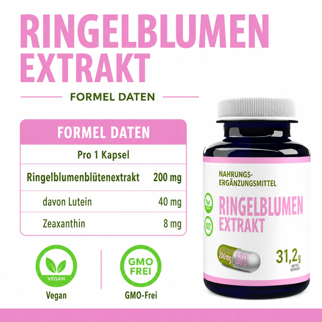 Hepatica Lutein 40 mg & Zeaxanthin 8 mg | aus Ringelblumen-Extrakt | für Augen, Makula & Sehkraft | 120 vegane Kapseln | GMP & Laborgeprüft