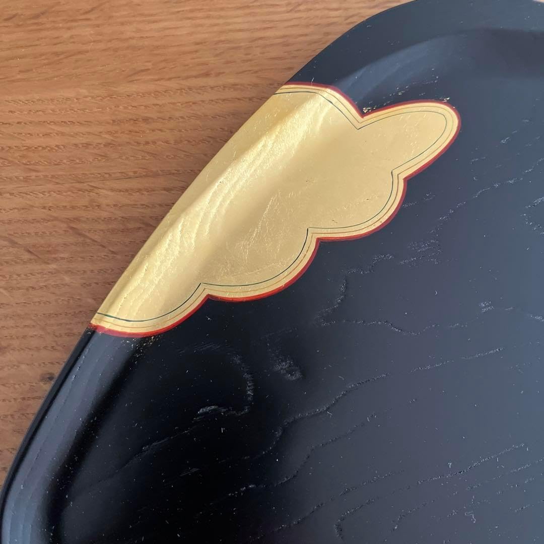 象彦 源氏雲 蛤形菓子盆 黒朱2枚セット 漆器 漆塗