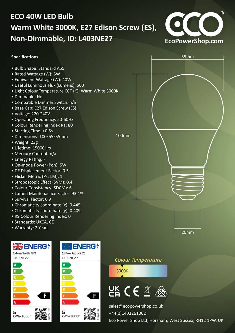 Daylight 50W LED B22 Bayonet Bulb – 6500K Ultra Daylight – 4250 Lumens – 90% Energy Saving (1 Pack)