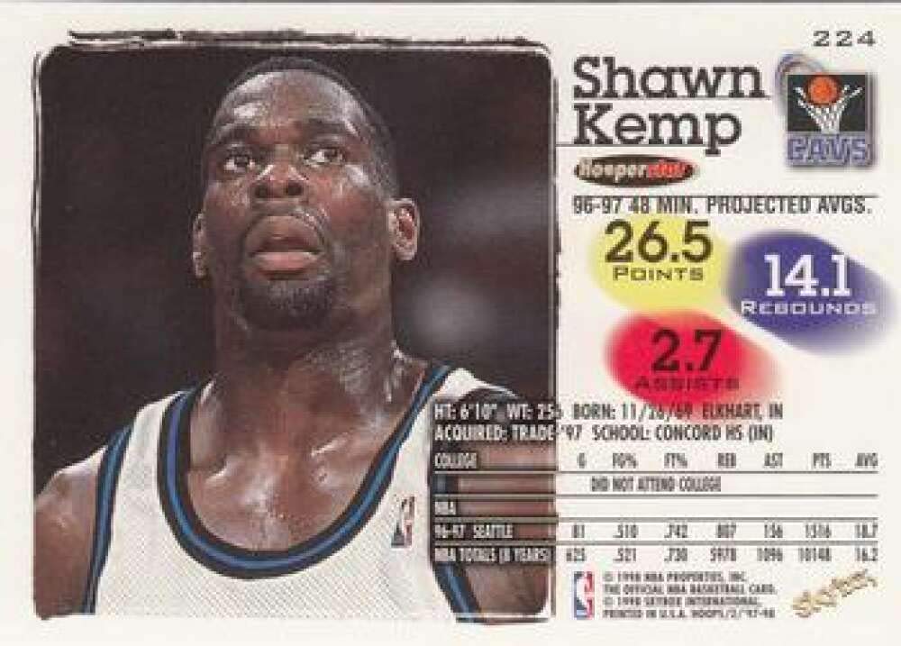 Amazon.com: 1997-98 NBA Hoops Series 2#224 Shawn Kemp Cleveland