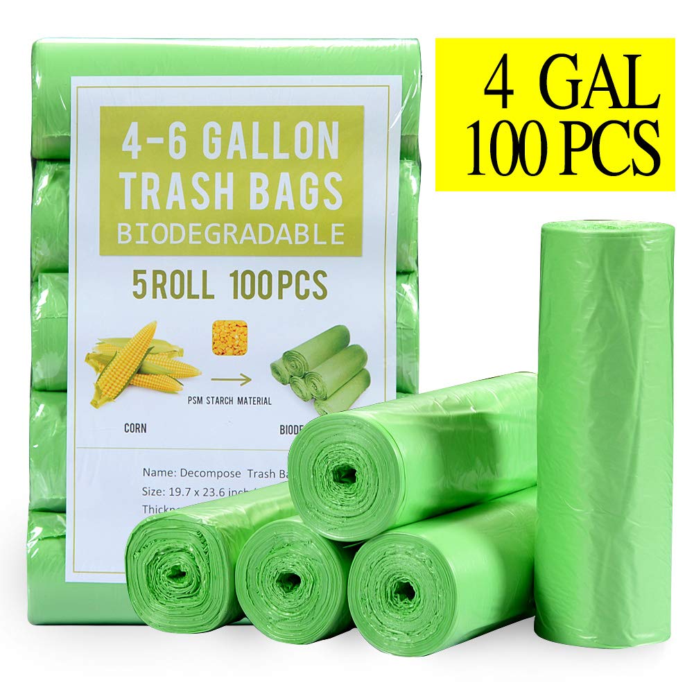 Small Trash Bags 4 Gallon Biodegradable, Unscented Recycling Garbage Bags Strong Tear & Leak Resistant, Eco-Friendly Compostable Trash Can Wastebasket Liners for Office Bathroom Kitchen Car (100 cts)
