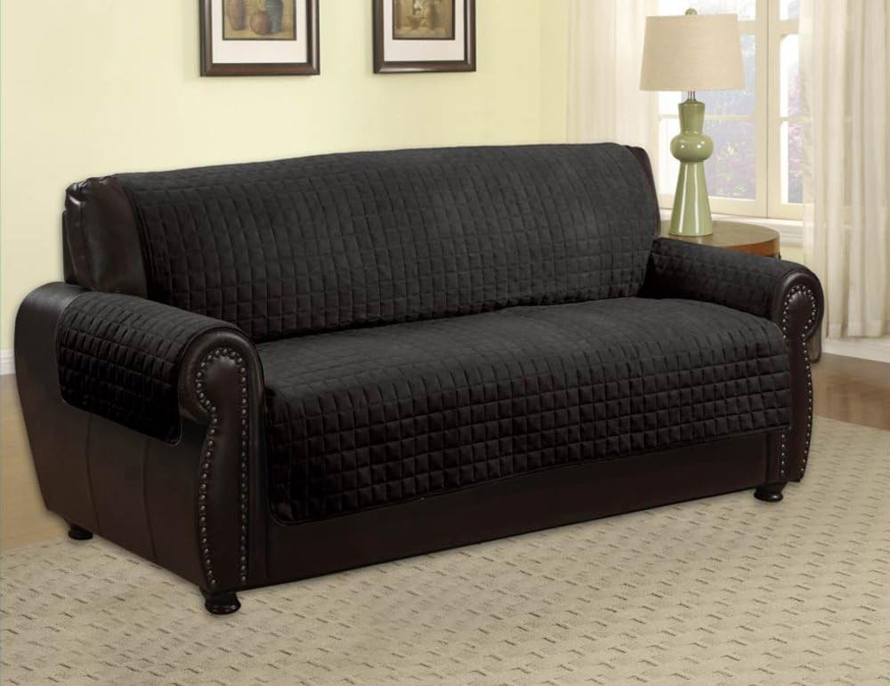 Quilted Microfiber Pet Dog Couch Sofa Furniture Protector Cover, Kashi, (Sofa, Black)
