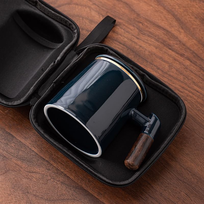 Tasse à thé Tasse de bureau en porcelaine de jade avec couvercle, filtre, séparation du thé, tasse à thé en céramique Récipient de trempage(C)