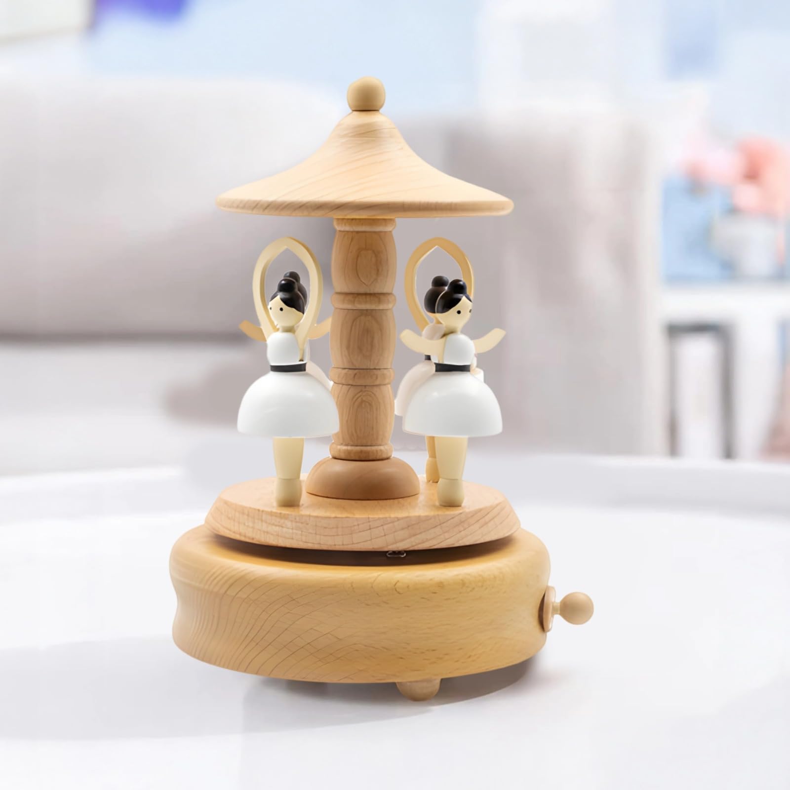 Carillon con ballerina, statuetta in legno con manovella, carillon decorativo per la casa e regali di compleanno