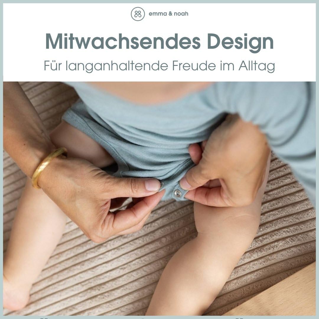 emma & noah Langarm Body für Babys, 100% Merinowolle, Atmungsaktiv & Temperaturregulierend, Mitwachsendes Design