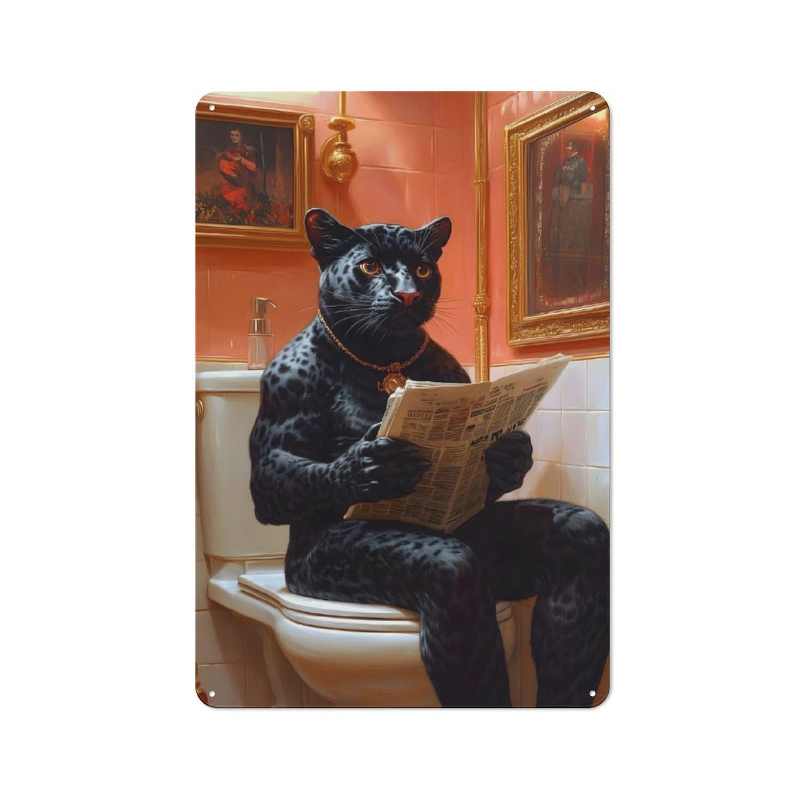 Junmoney Black Panther On Toilet Classic Decorative Tin Plaque 30X20cm Featuring Novelty Wall Art For Home, Shop, Pub Or Studio Wall
