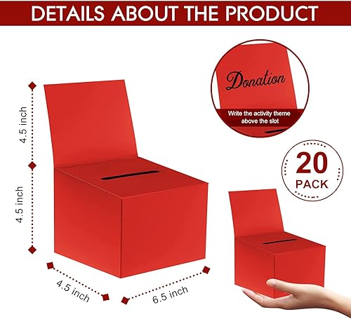 Miniatura 2 de 20 cajas para rifas, urnas de donación para recaudación de fondos, caja de cartón de 6.5 x 4.5 x 4.5 pulgadas con ranura para boletos y cabecera