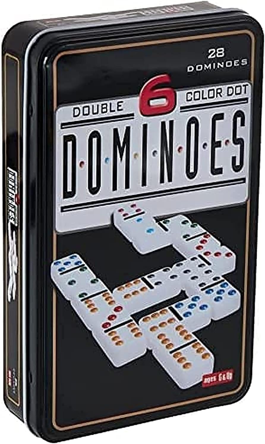Rapex Double 6 Color Dot Dominoes Game Set, Classic 28 Pieces in Tin Case, Match and Fun Game