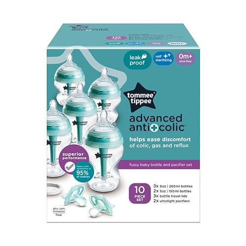 Miniatura 8 de Tommee Tippee Advanced - Juego de biberones y chupetes anticólicos Fussy de 0.0 ft+, biberones autoferilizantes de 5 onzas y 9 onzas, pezones de