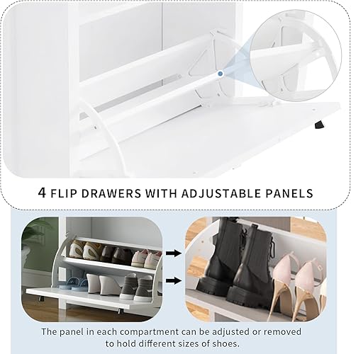 Vista 67 de Armario de zapatos independiente con 4 cajones abatibles, moderno organizador de almacenamiento de zapatos de 2 niveles con cajones, zapatero 4