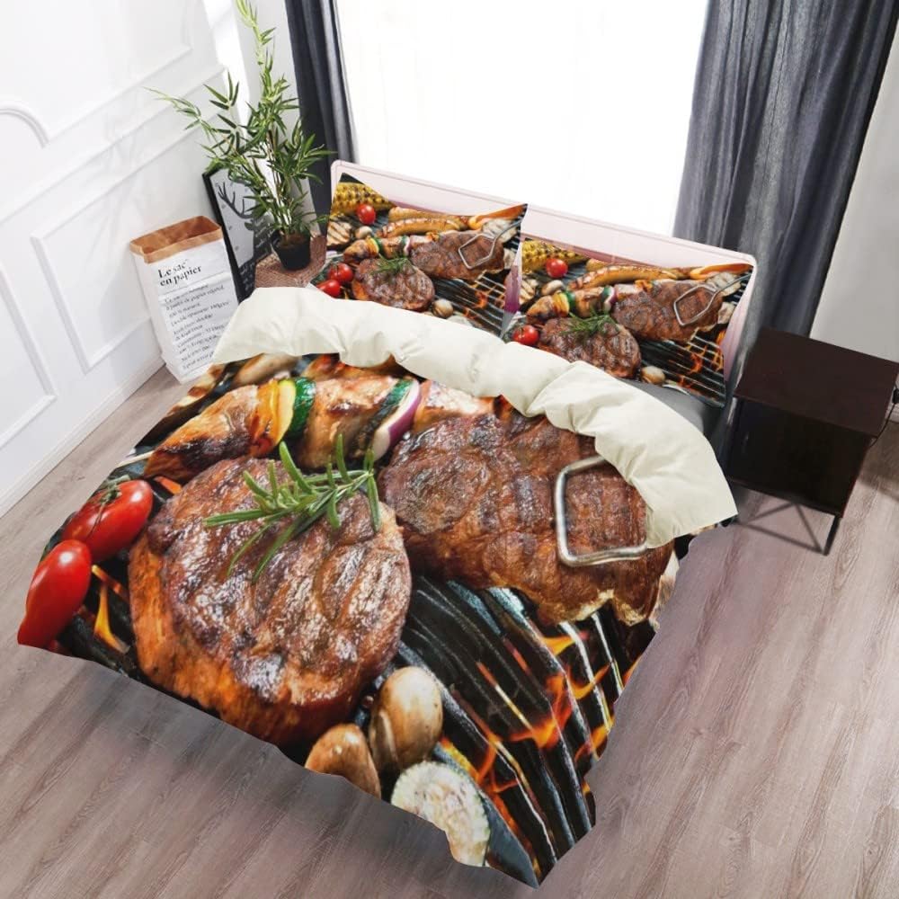 3 Piece Bedding Set for Girls and Boys, Soft, Breathable and Lightweight, Comfortable and Luxurious, Queen King Twin, Full Size, Delicious Barbecue Comforter (Twin XL)