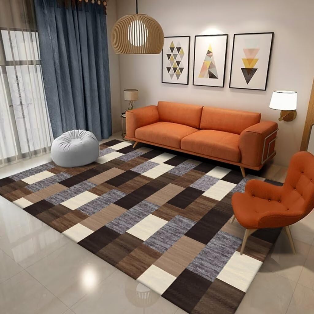 Tapis de salon antidérapant marron lavable 140x200 cm
