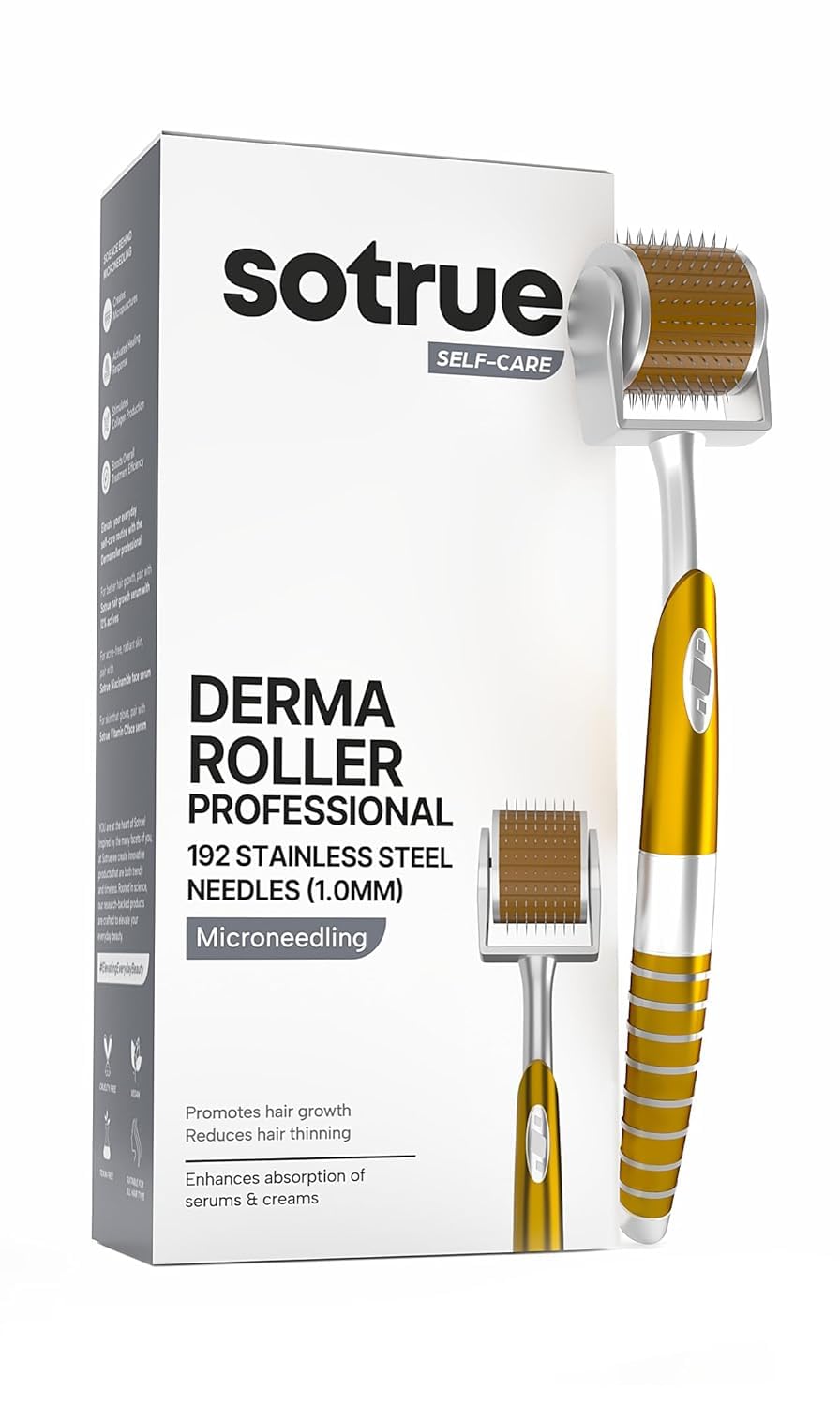 Sotrue Professional Derma Roller For Hair Growth 1 mm with 192 Stainless Steel Needles | Repairs Damaged Hair, Activates Hair Follicles | For Hair Fall & Hair Thickening | Reduces Acne Scars