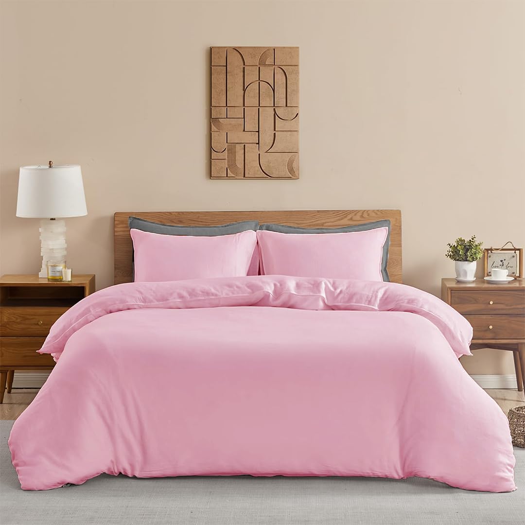 homemonde duvet cover queen bed 210 tc cotton comforter cover with corner ties | quilt cover | rajai cover | blanket cover | queen bed (90 x 100 inches) | 1 piece duvet cover | pink solid