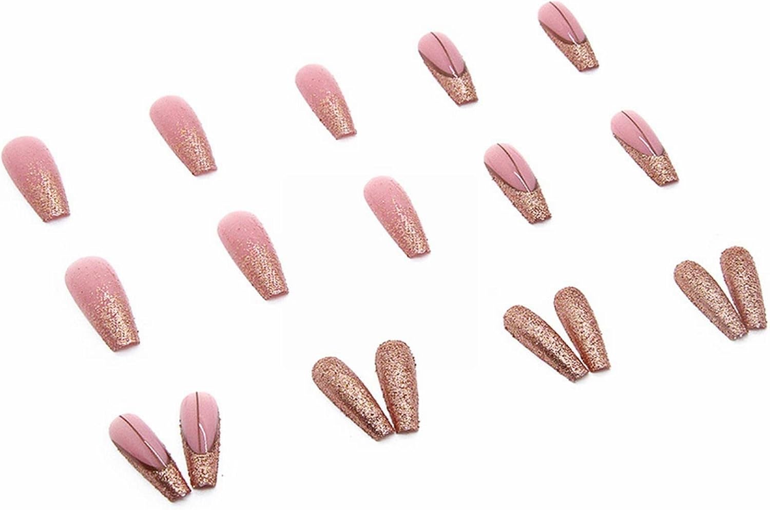 Ballet Nail Long Shiny Gold Powder Wearable Nail Patch Nail Enhancement Detachable Nail Patch Finished Product Easy to Wear 2ml 500 Clear Nail Tips Long (A, One Size) : Beauty & Personal Care