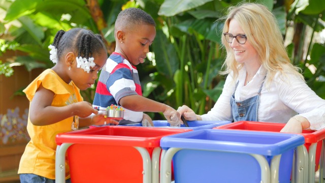 Image of ECR4Kids 4-Station Sand and Water Adjustable Play Table, Sensory Bins, Grey /French Blue