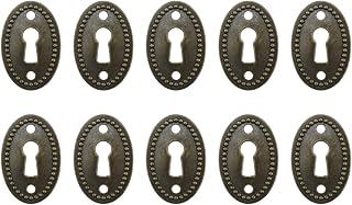 T Tulead 10 Pcs Keyhole Cover Antique Brass Decorative 1-2/5"L x 1"W Oval Keyhole Escutcheon Plate for Antique Desk Cabinet Door Dresser