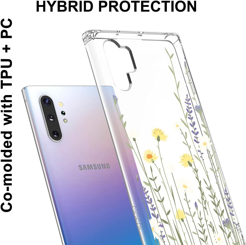 MOSNOVO Case for Samsung Galaxy Note 10 Plus, Wild Meadow Floral Flower Slim Clear Case Design with Shockproof TPU Bumper Protective Cover Case for Women Girls