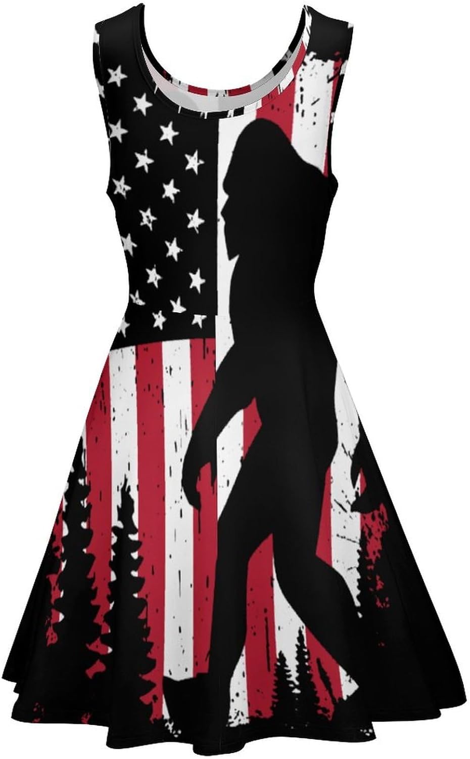 Bigfoot and American Flag Summer Dresses for Women Sleeveless Beach Sundress Swing Mini Tank Dress 5X-Large