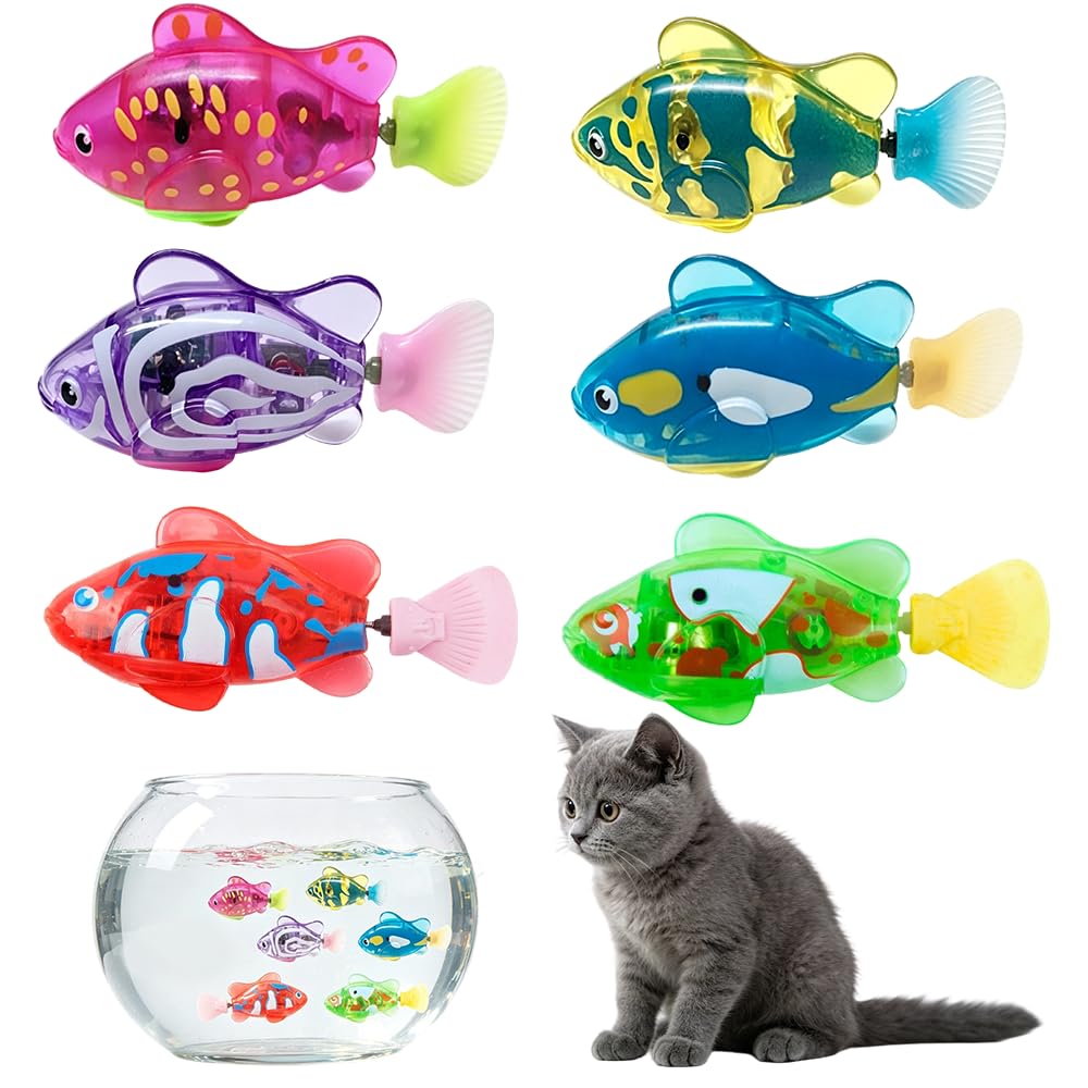 HIULLEN 6 Pcs Electronic Pet Fish, Swimming Robot Fish Toy, Sensors Activated Swimming Fish Bath Toy, Electronic Light Up Fish Toy for Pet Play and Bath Time Entertainment
