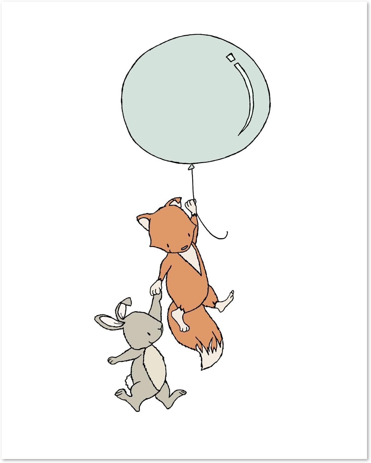 Woodland Fox and Bunny Balloon Nursery Art Print